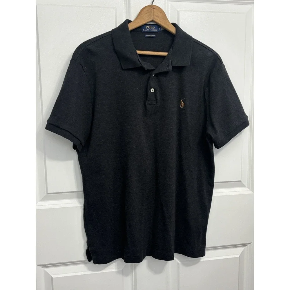 Polo Ralph Lauren Custom Slim Fit Polo Shirt Men's L Charcoal Gray Cotton 0755